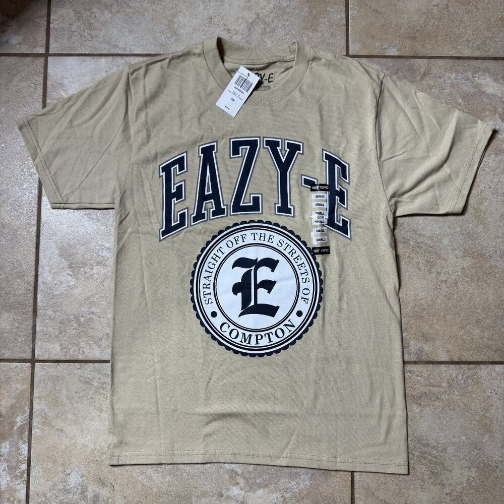 EAZY-E Men's T-Shirt Small Tan Cotton Crew Neck Graphic Print